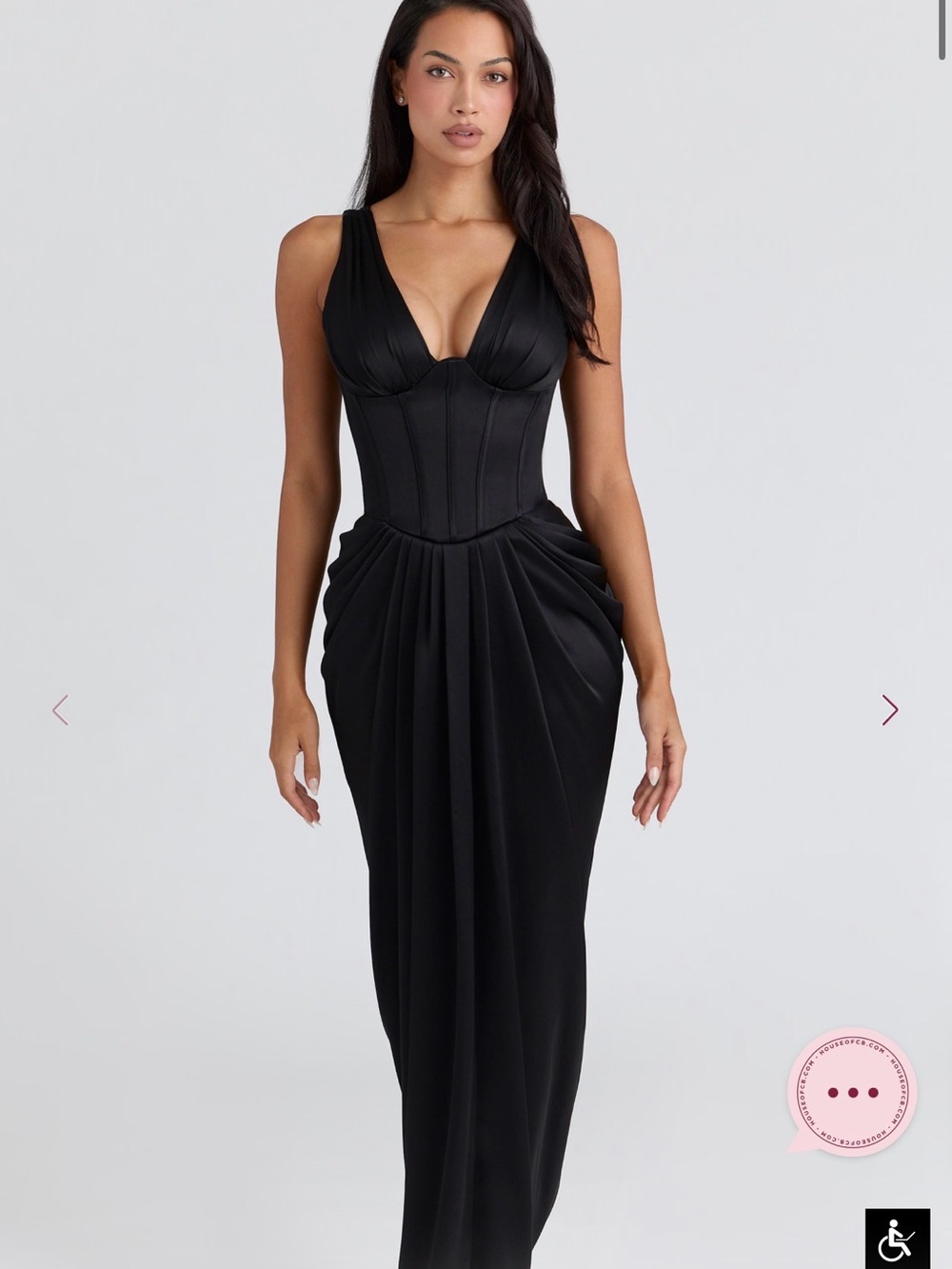 House of CB ANGELINE Black Satin Hourglass Maxi Dress - Limited Edition